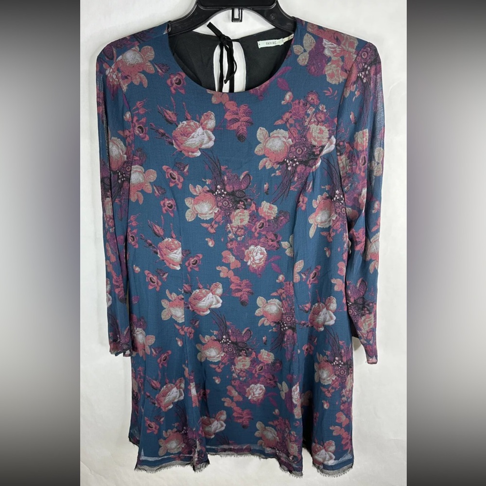 Kimchi Blue Women Dress Medium Blue Pink Floral A Line 3/4 Length Sleeve Lined